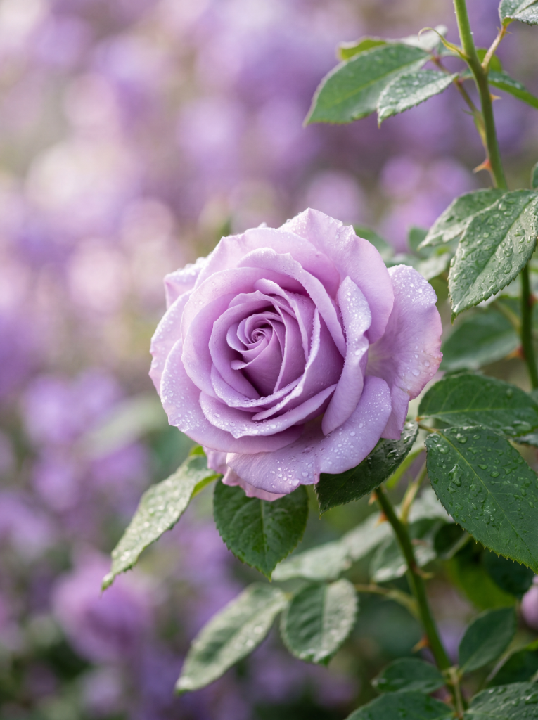 Hoa hồng tím lavender với nền tím mơ màng